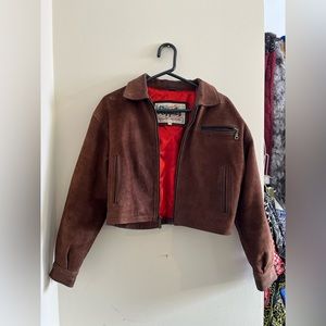 Ripples cognac suede cropped biker jacket